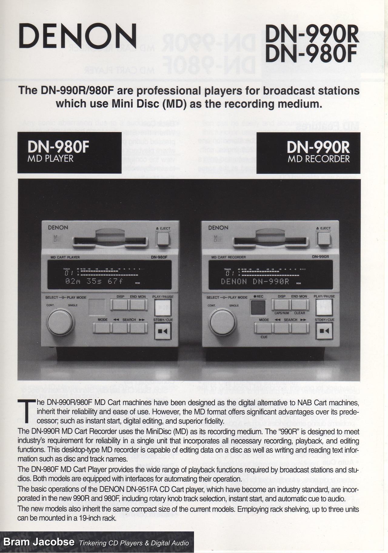 Denon DN980F / DN990R professional players MD for broadcast stations